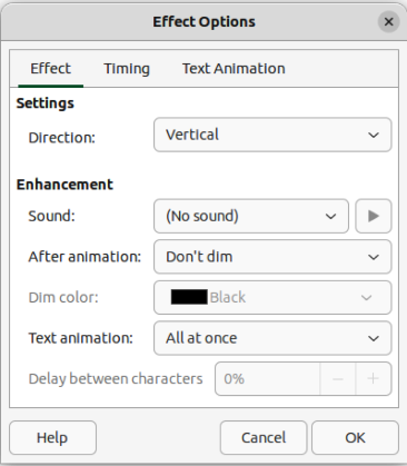 Figure 52: Effect Options dialog — Effect page