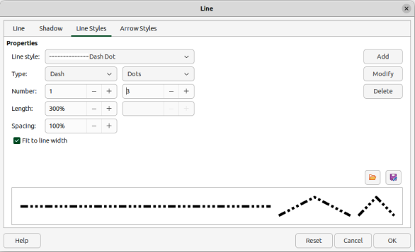 Figure 7: Line dialog — Line Styles page