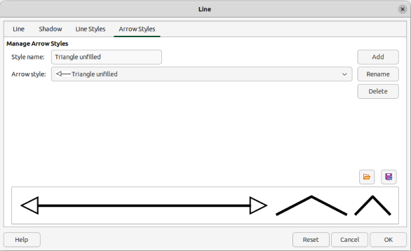 Figure 9: Line dialog — Arrow Styles page