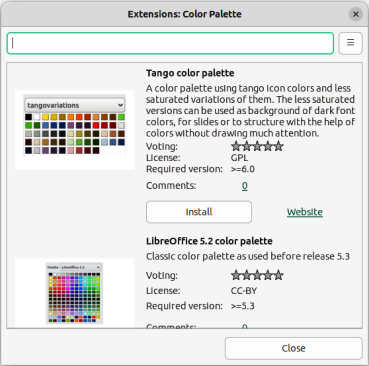 Figure 14: Extensions: Color Palette dialog