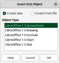Figure 1: Insert OLE Object dialog — New page