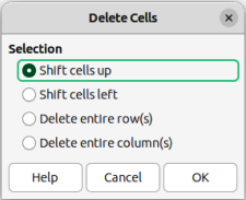 Figure 8: Delete Cells dialog