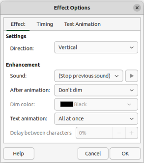 Figure 9: Effect Options dialog — Effect page
