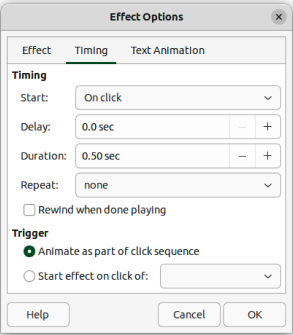 Figure 10: Effect Options dialog — Timing page