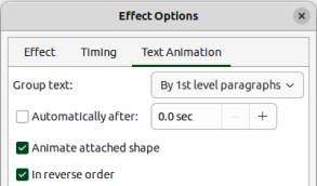 Figure 11: Effect Options dialog — Text Animation page
