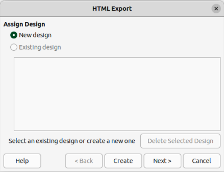 Figure 13: HTML Export dialog — Assign Design page