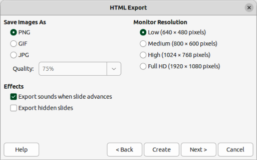 Figure 15: HTML Export dialog — Save Images As page