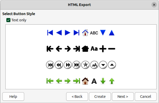 Figure 17: HTML Export dialog — Button Style page