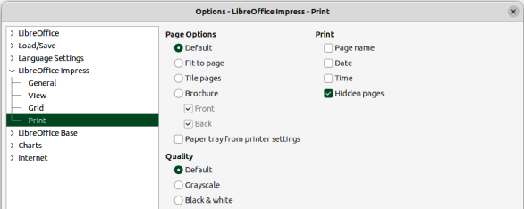 Figure 9: Options LibreOffice Impress dialog — Print page