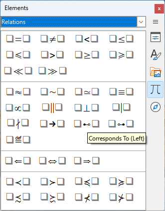 Sidebar Elements panel — Relations page