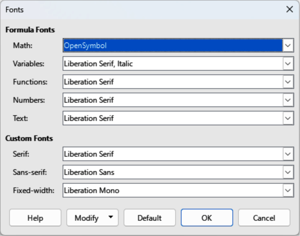 Fonts dialog