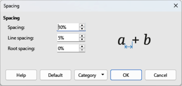 Spacing dialog