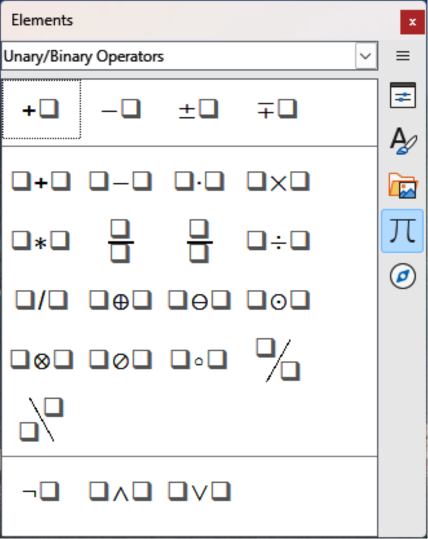 Example of a floating Elements panel