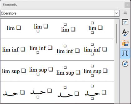 Elements panel in sidebar — Operators page