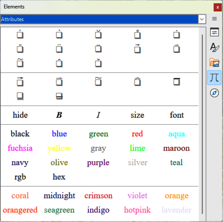 Elements panel in Sidebar — Attributes page