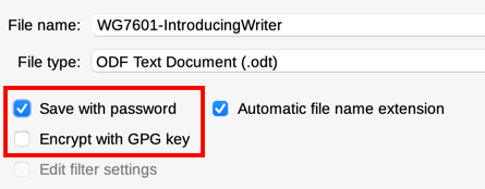 Save with password and Encrypt with GPG key options