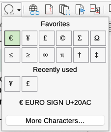 Insert Special Characters icon on the Standard toolbar