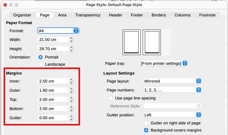 Figure 2: Page tab of Page Style dialog
…