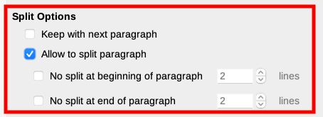 Figure 4: Split options on Text Flow tab…