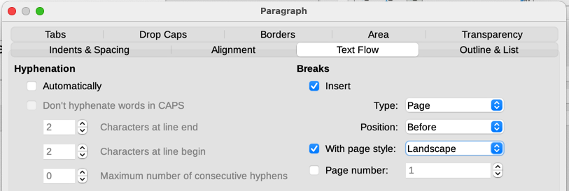 Figure 29: Specifying a page break befor…