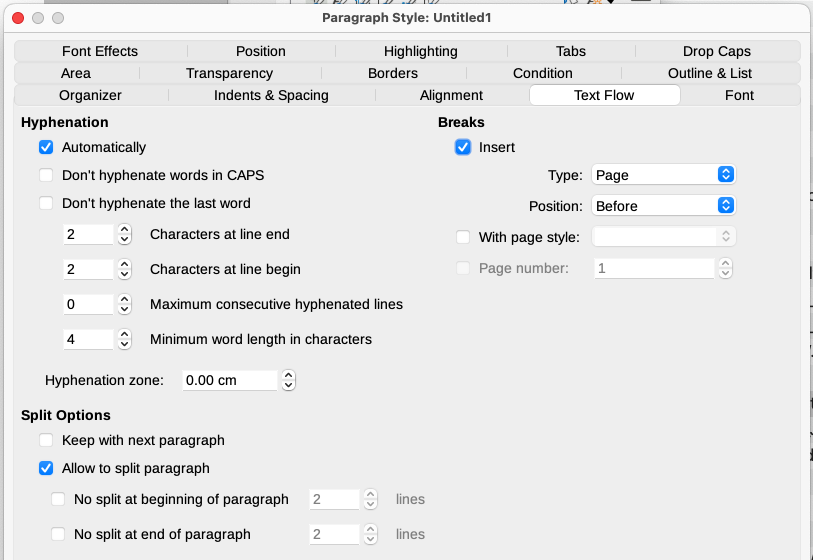 Figure 6: Text Flow tab of Paragraph Sty…