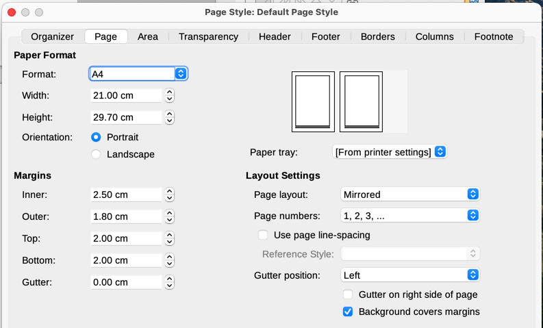 Figure 17: Page tab of Page Style dialog…