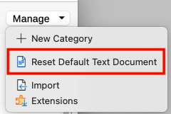 Resetting the default template for text documents