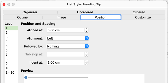 Choosing position and spacing settings for the bullet image