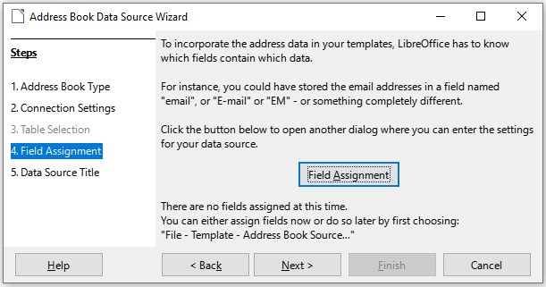For a spreadsheet, do not click the Field Assignment button