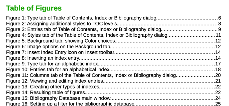 Example table of figures