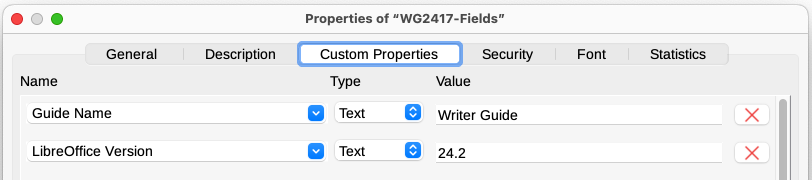 Custom Properties tab showing examples of custom fields