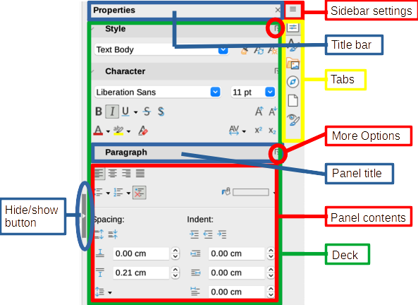 Properties deck of Sidebar