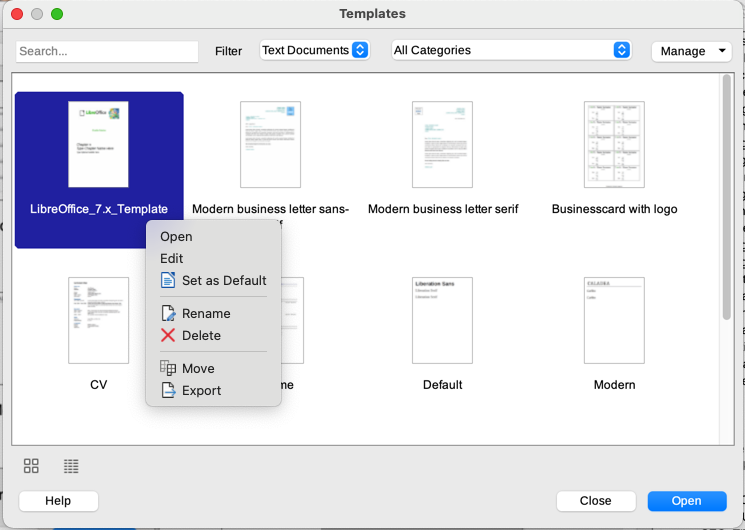 Creating a document from a template