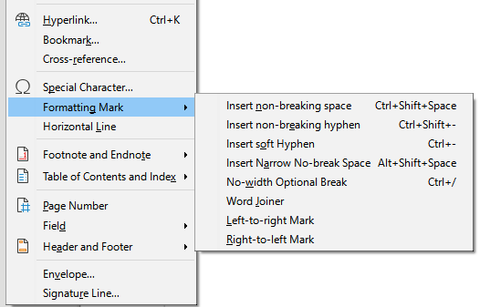 Figure 10: Insert > Formatting Mark subm…