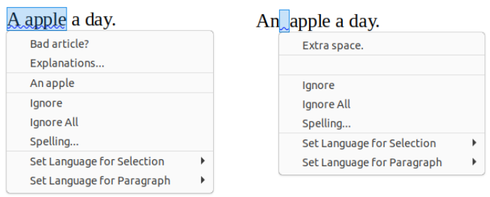 Figure 13: Context menu for grammar erro…