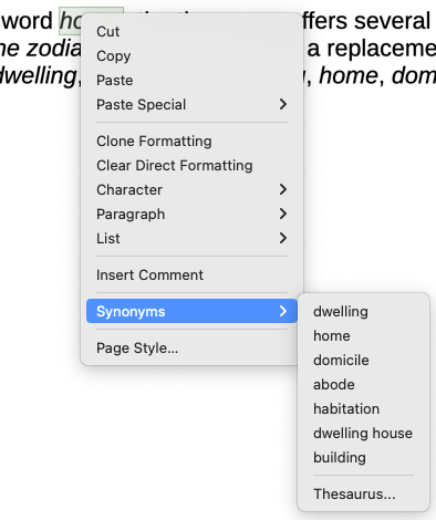 Figure 16: Synonyms on the context menu
…