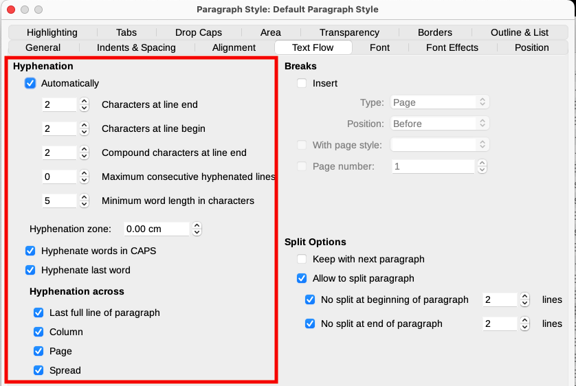 Figure 18: Turning on automatic hyphenat…