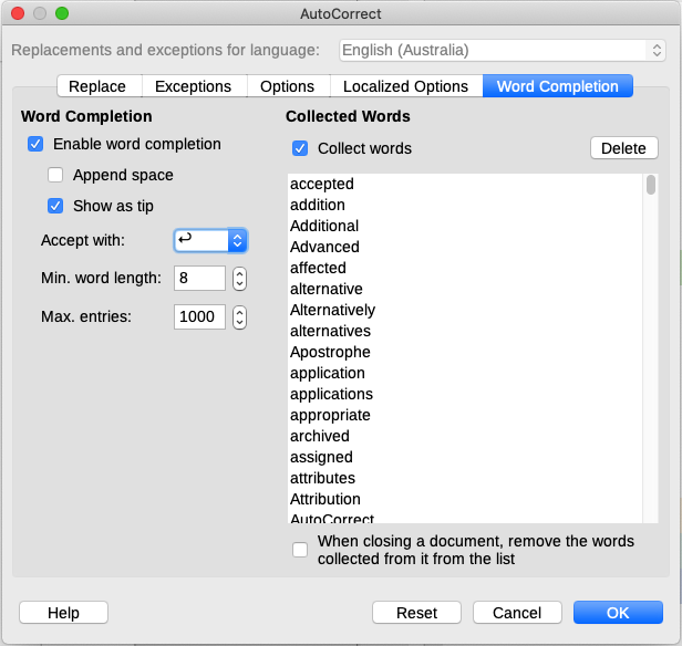 Figure 21: Customizing word completion
…