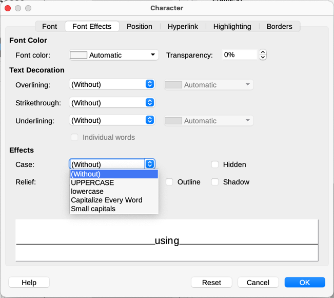 Figure 24: Changing the case using the C…