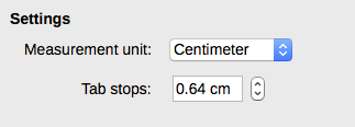 Selecting a default tab stop interval