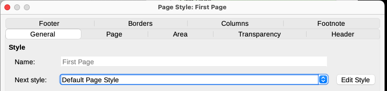 Setting the next style for a page style