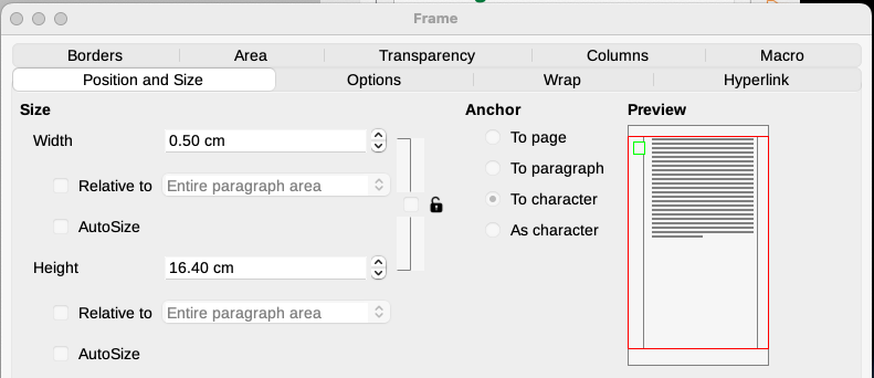 Defining the size of the footer frame