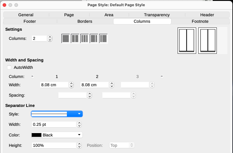 Defining the number of columns on a page