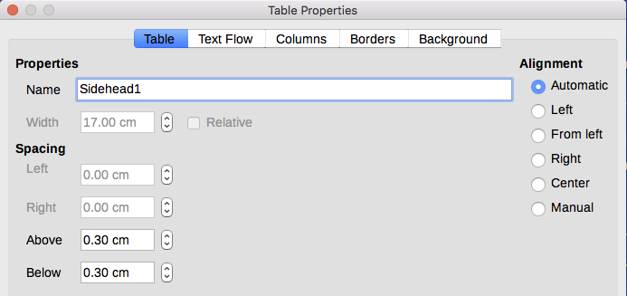 Defining the space above and below a table