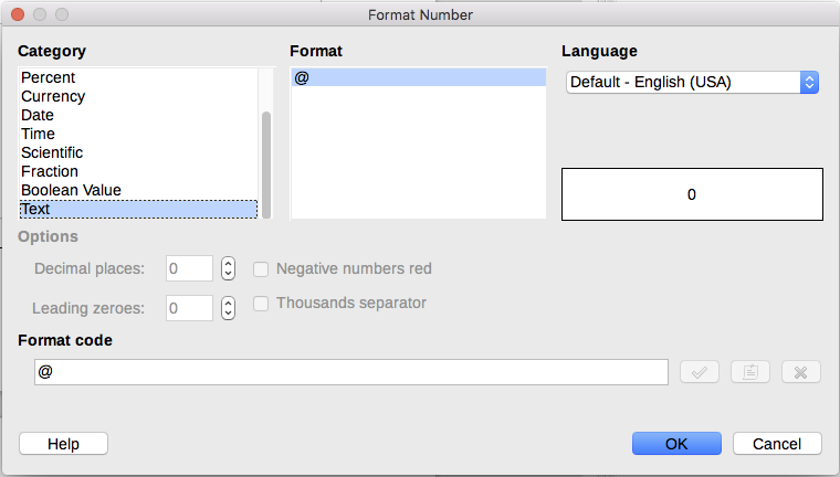 Setting number format to Text in a table