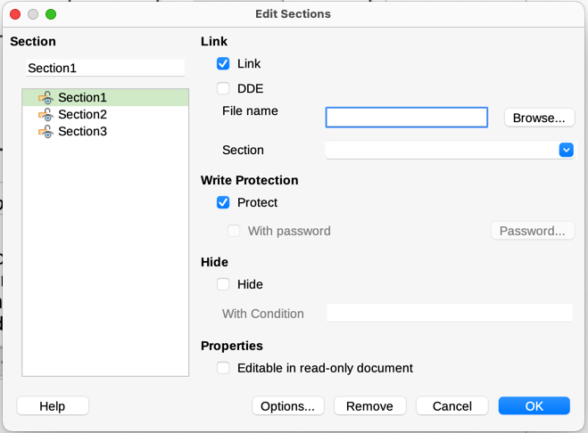 Edit Sections dialog