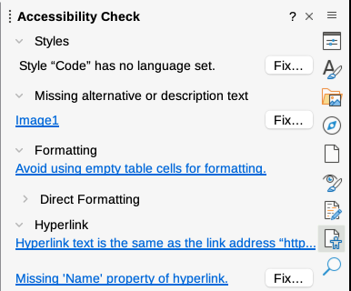 Accessibility Check dialog