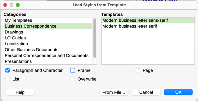 Loading styles from a template