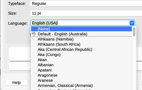 Selecting a language for a paragraph style