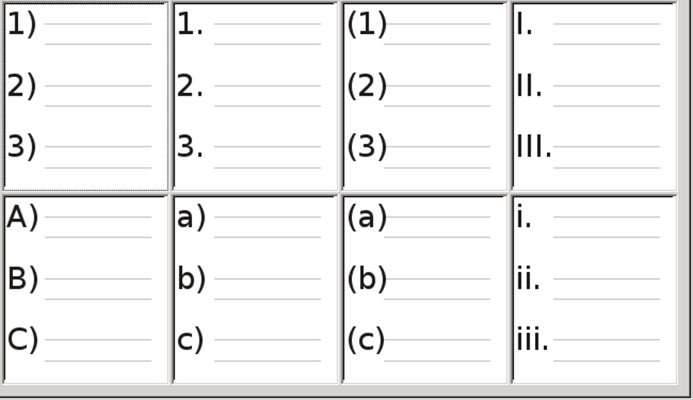 Writer’s pre-defined numbered lists